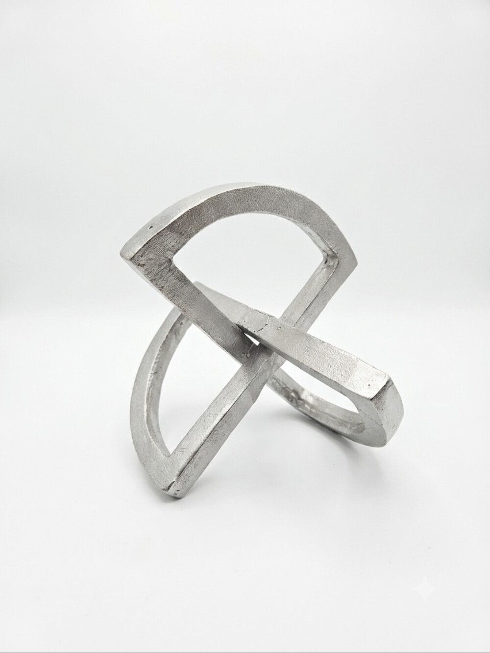Modern Silver Cast Aluminum Geometric Knot Sculpture Abstract Table Decor 8.5"
